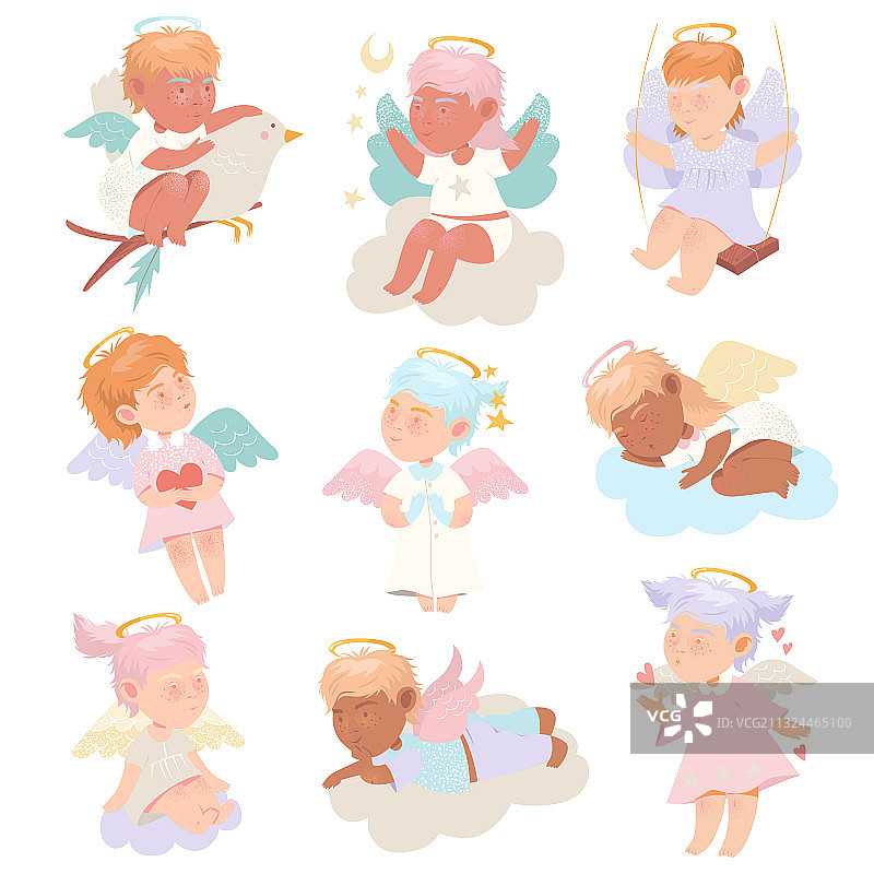 带光环和翅膀的有趣天使套装图片素材