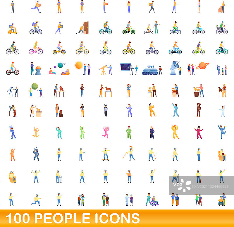 100人图标设置卡通风格图片素材