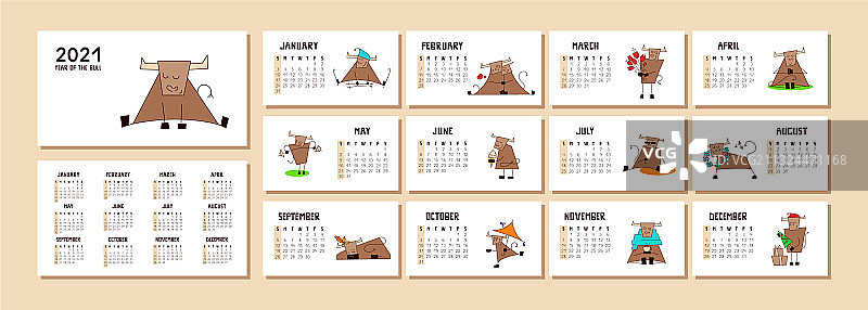 带有可爱图案的2021新年日历或计划表图片素材