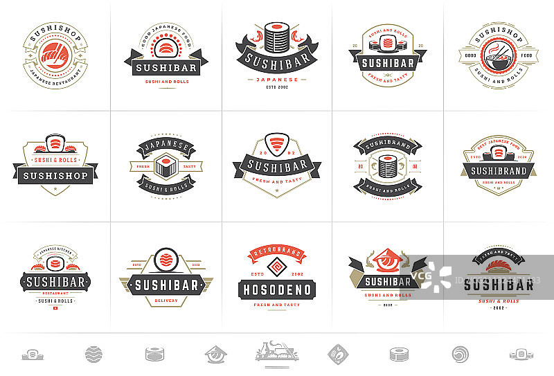 日式寿司店logo和徽章图片素材
