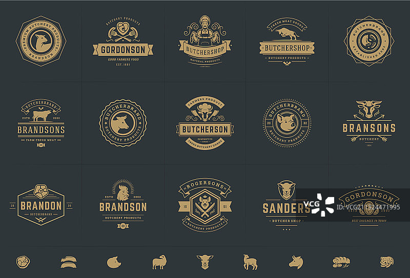 肉店标志套装图片素材