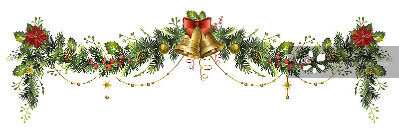 带铃铛的长圣诞冷杉花环图片素材