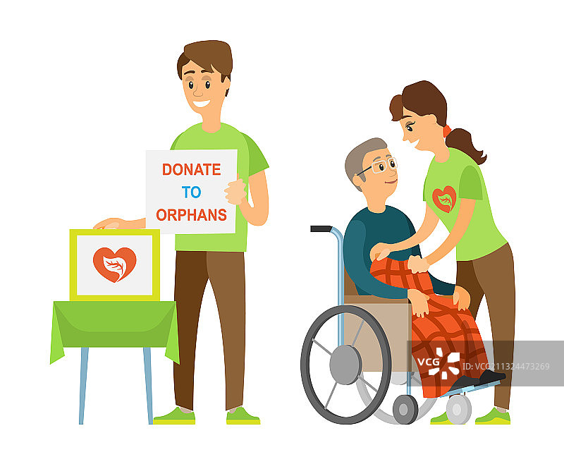 人们关爱残疾人，向孤儿捐款图片素材