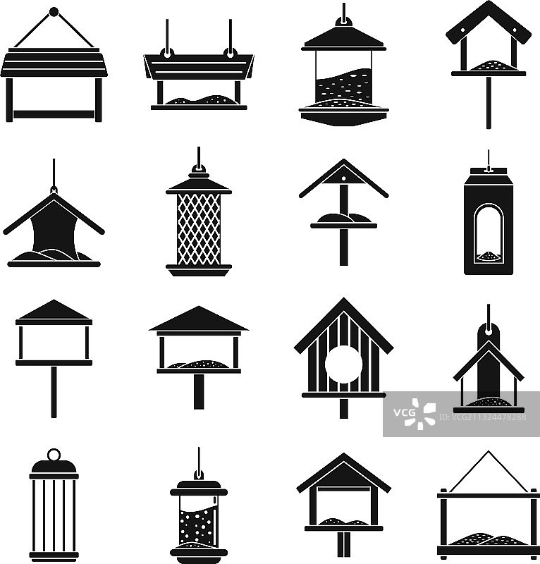 简约风格的冬季喂鸟器图标集图片素材
