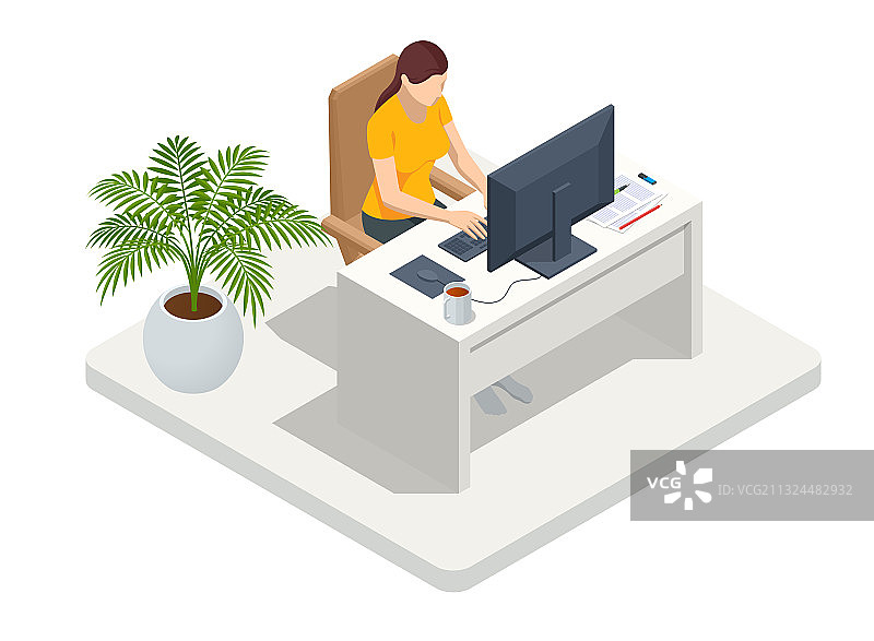 在家工作的2.5D商务女人图片素材