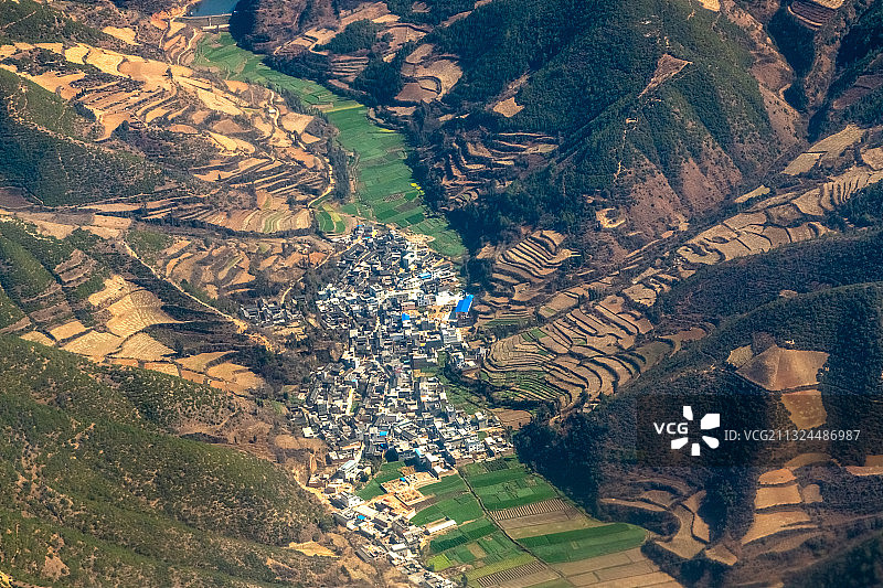 川西山间盆地与乡村农田图片素材