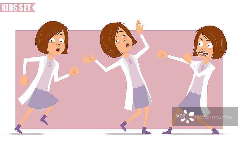 卡通扁平医生儿童女孩角色套装图片素材