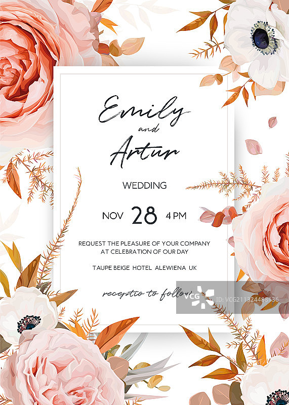 时尚优雅秋季花卉婚礼邀请卡图片素材