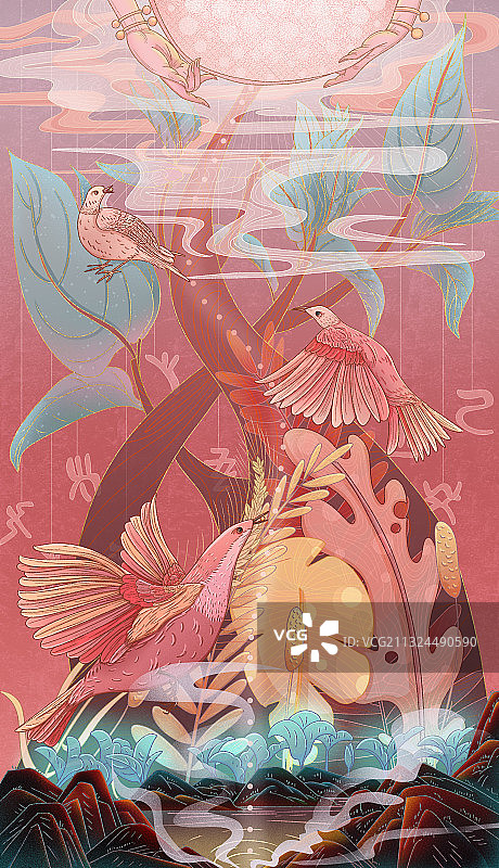 谷雨节气风景传统装饰插画香椿树图片素材