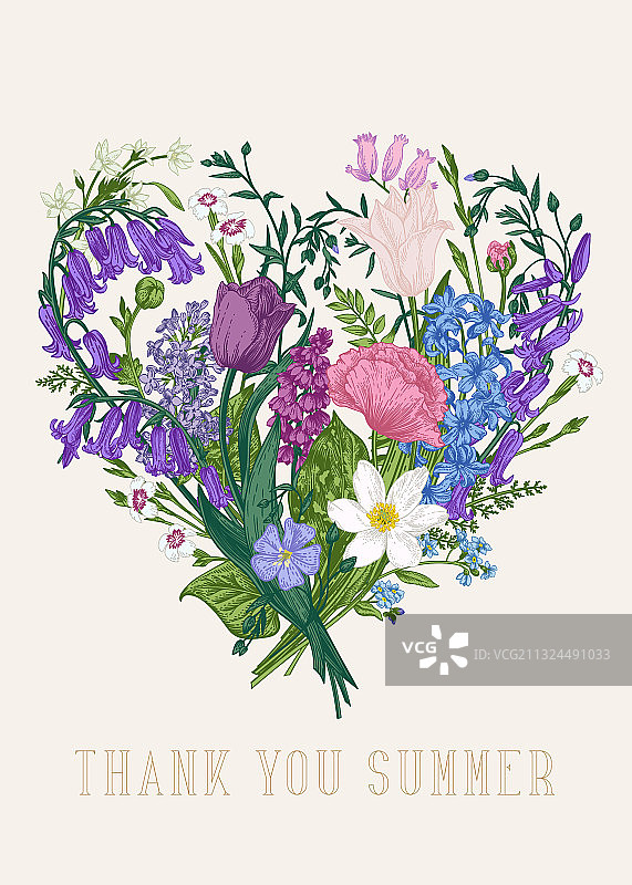 彩色绽放的花卉心形图案图片素材