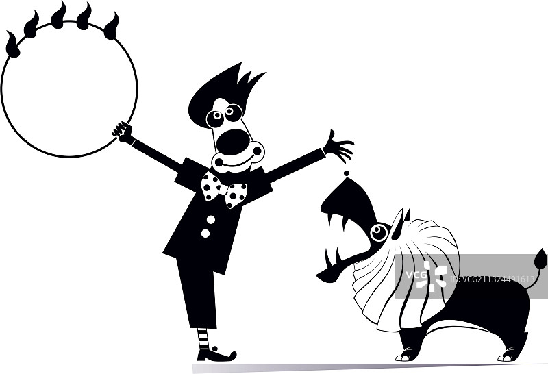 驯兽师和小丑与狮子图片素材