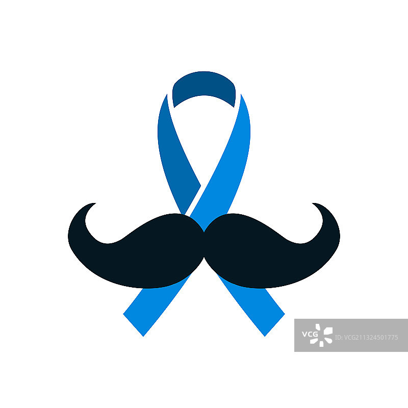 带胡须的蓝色前列腺癌丝带扁平设计图片素材