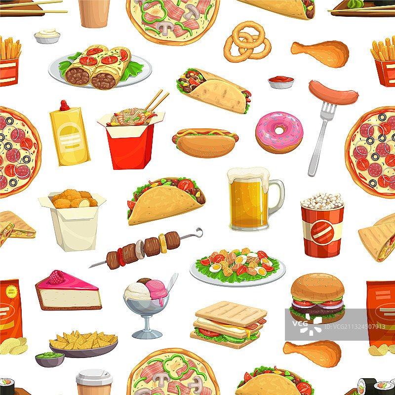 汉堡快餐无缝背景图案图片素材