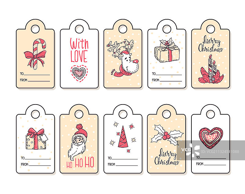 带装饰元素的节日礼品标签套装图片素材