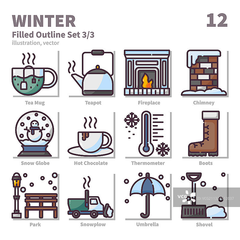 冬季图标集填充轮廓集3图片素材