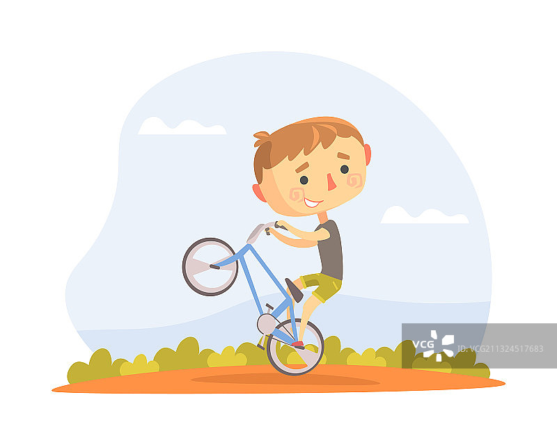 青少年在BMX自行车上表演翘轮特技图片素材