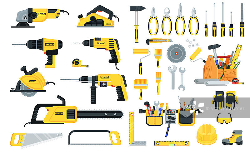 黄色和黑色家用电动工具套装图片素材