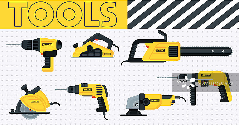 黄色和黑色家用电动工具套装图片素材
