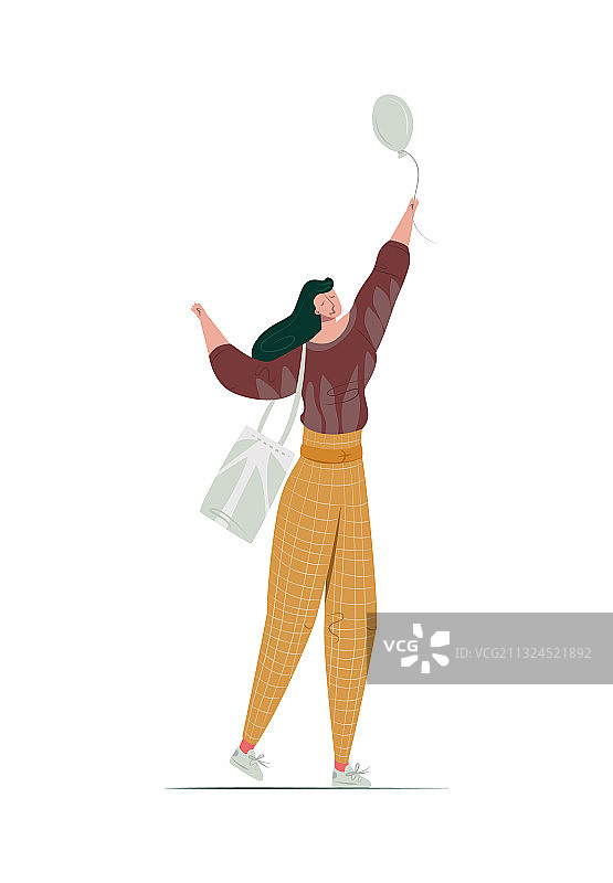 手中拿着气球的快乐女人图片素材