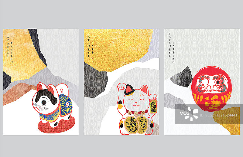 带有金色纹理绘画的日式背景图片素材