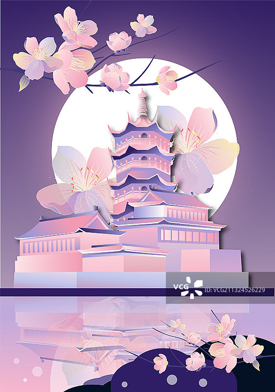 南京樱花鸡鸣寺月圆中秋春江花月夜广寒宫图片素材