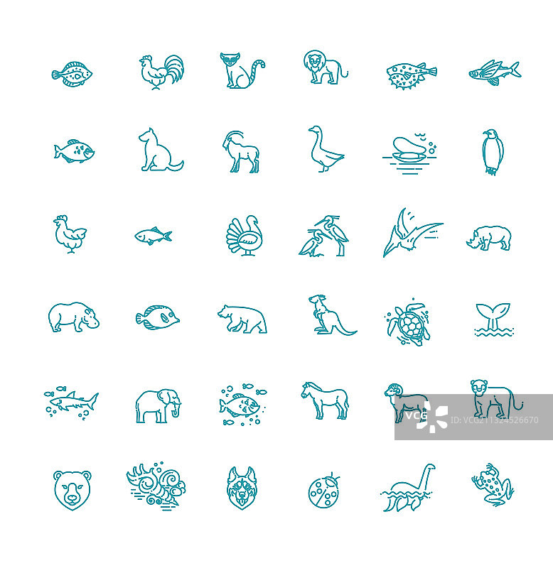 线条动物概念图标集图片素材