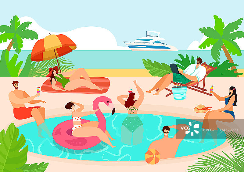 海滩附近夏季泳池派对图片素材