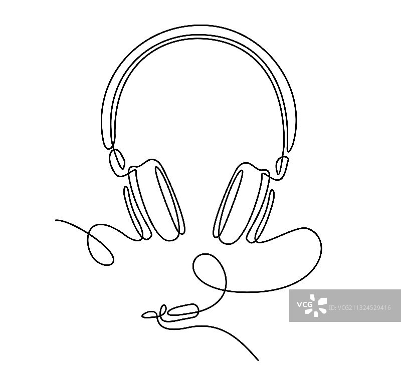 连续线条画：头戴式耳机图片素材