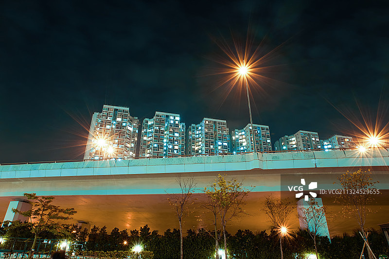 香港 都市 夜景 灯光 住宅 办公楼 立交桥图片素材