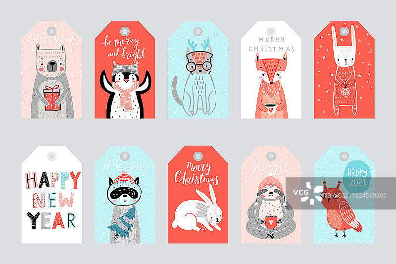 庆祝森林动物可爱礼品标签图片素材