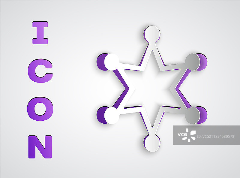 剪纸风格六芒星警长图标，灰色背景图片素材