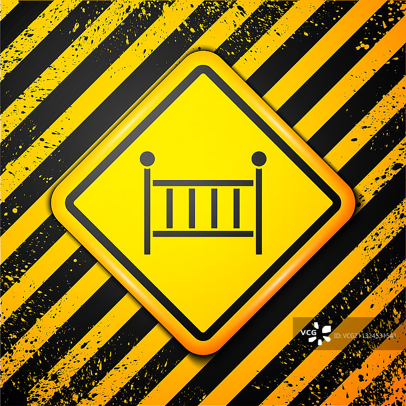 黄色背景上隔离的黑色婴儿床图标图片素材