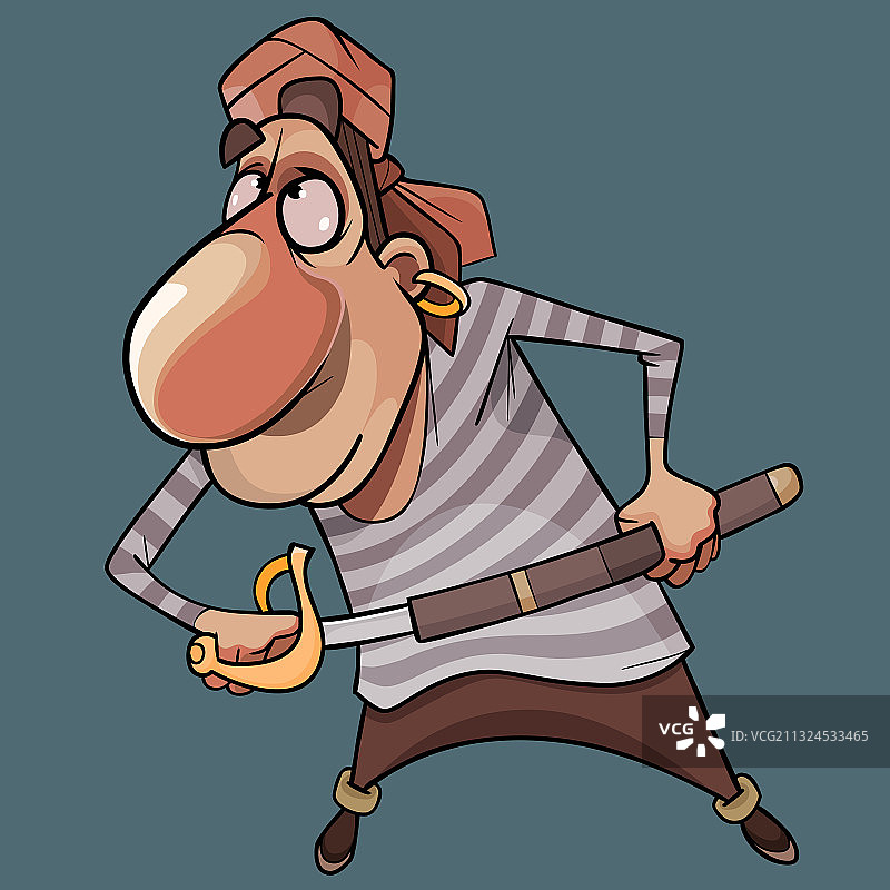 卡通男海盗拔出佩剑图片素材