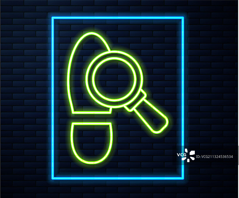 发光霓虹灯线条放大镜脚印图标图片素材