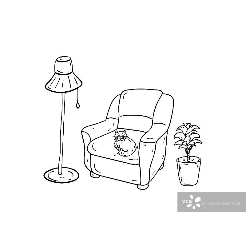 舒适的涂鸦风格家居客厅内饰图片素材