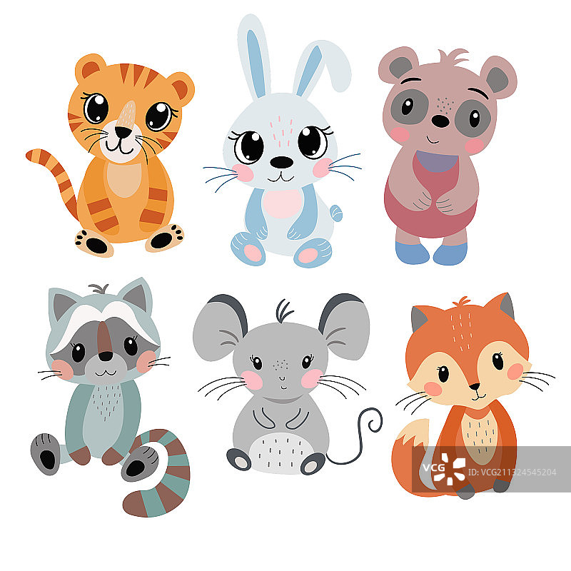 可爱卡通老虎兔子老鼠熊猫套装图片素材