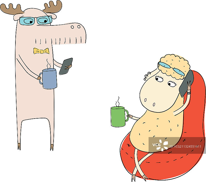 绵羊和驼鹿的咖啡休息时间图片素材