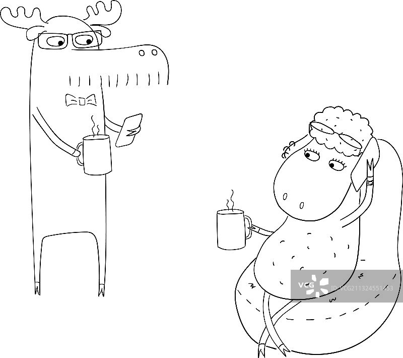 绵羊和驼鹿的咖啡休息时间图片素材