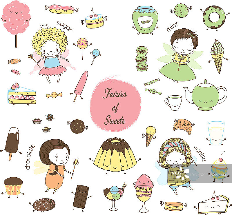 手绘甜点与仙女涂鸦图片素材