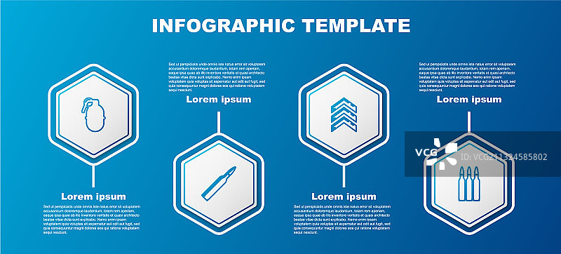手榴弹、子弹和军衔线条组合图片素材