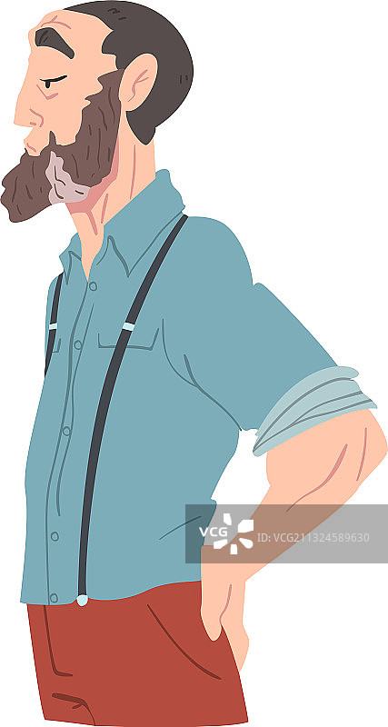 侧面视角：穿着休闲的成熟络腮胡男人图片素材