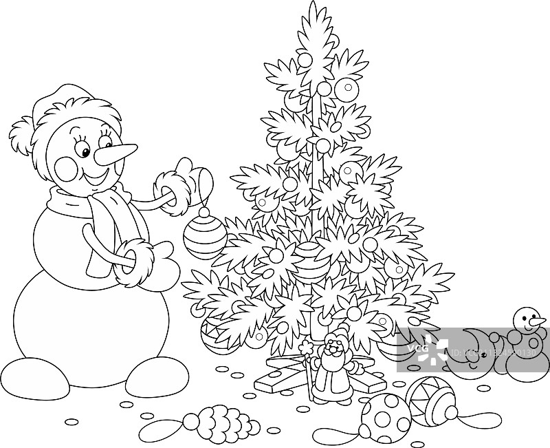 可爱雪人装饰圣诞树图片素材