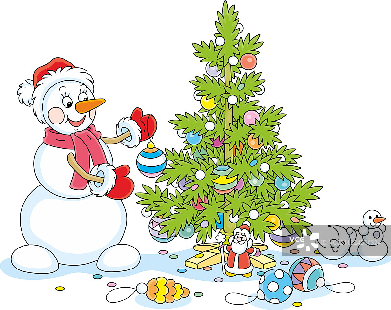 可爱雪人装饰圣诞树图片素材