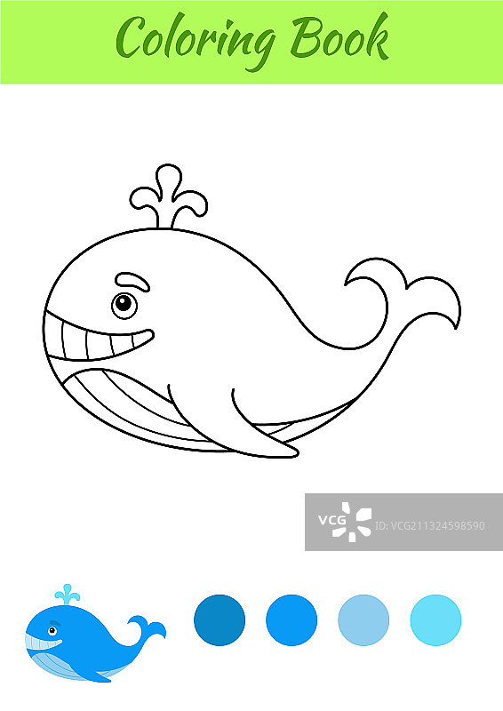 儿童填色书：快乐的鲸鱼图片素材