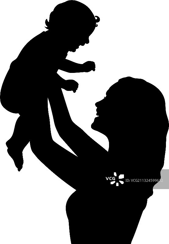 快乐的母亲抱着新生儿剪影图片素材