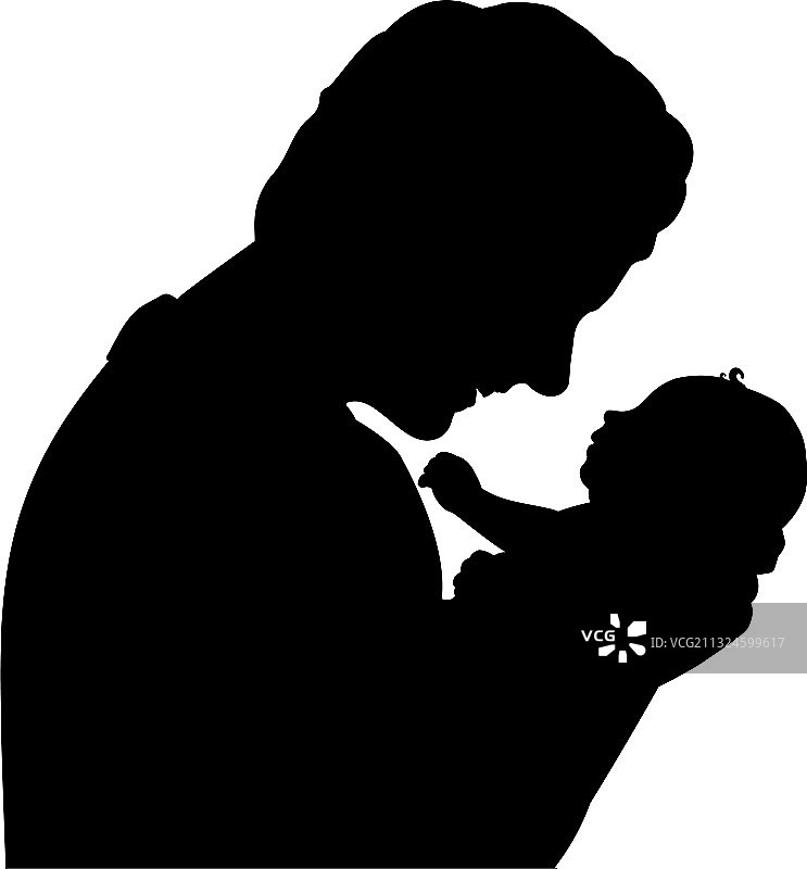 快乐的父亲抱着新生婴儿剪影图片素材