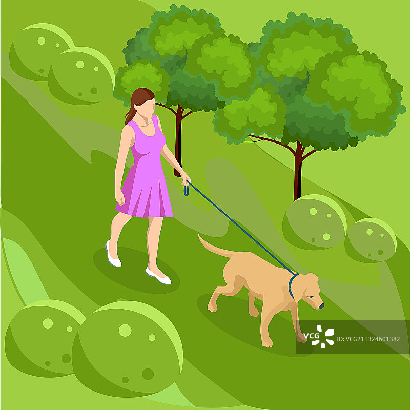 在公园里散步的2.5D休闲装女孩图片素材