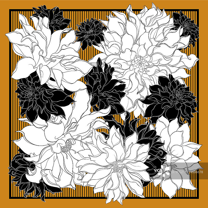 盛开大丽花图案的丝绸围巾图片素材