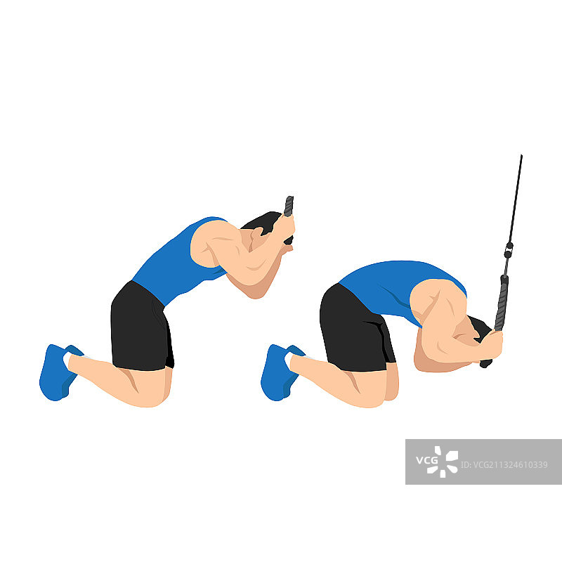 男人做跪姿绳索卷腹图片素材