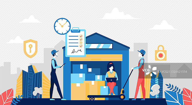 卡通仓库配送服务概念图片素材
